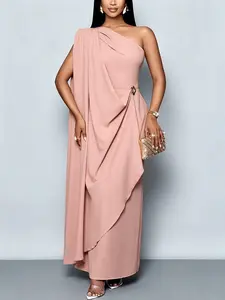 French Elegance Asymmetrical One-Shoulder Long Dress, Wedding Bridesmaid Dress, Party Gown, Evening Wear, Formal Event
