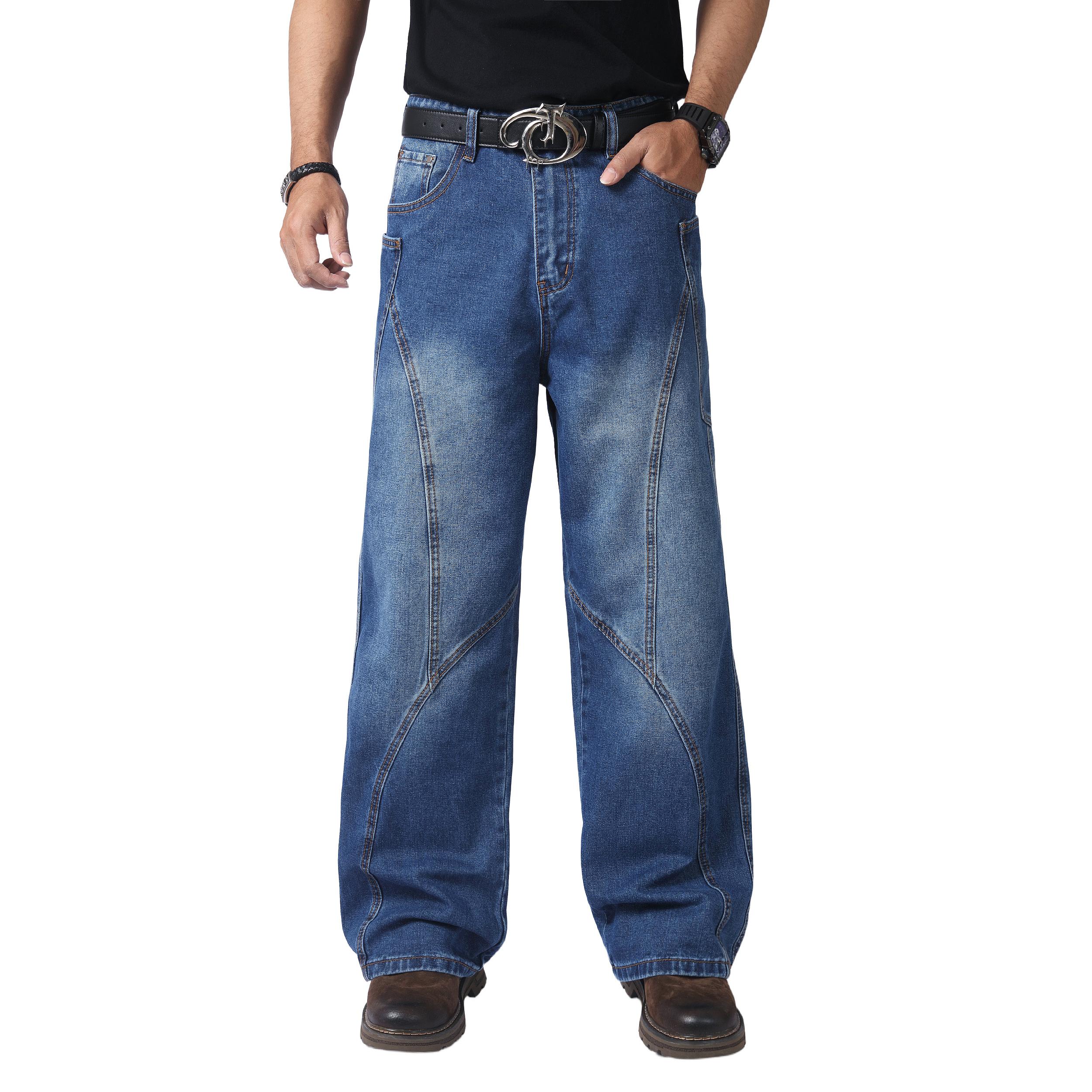 JUNBAOSS Men's Baggy Hip Hop Jeans Y2K Casual Vintage Wide Leg Skater Denim Pants Loose Fit Long Trousers 2000s Streetwear Mens Irregular Sutures Skateboard Steampunk Baggy Jeans Plain Pants Pockets