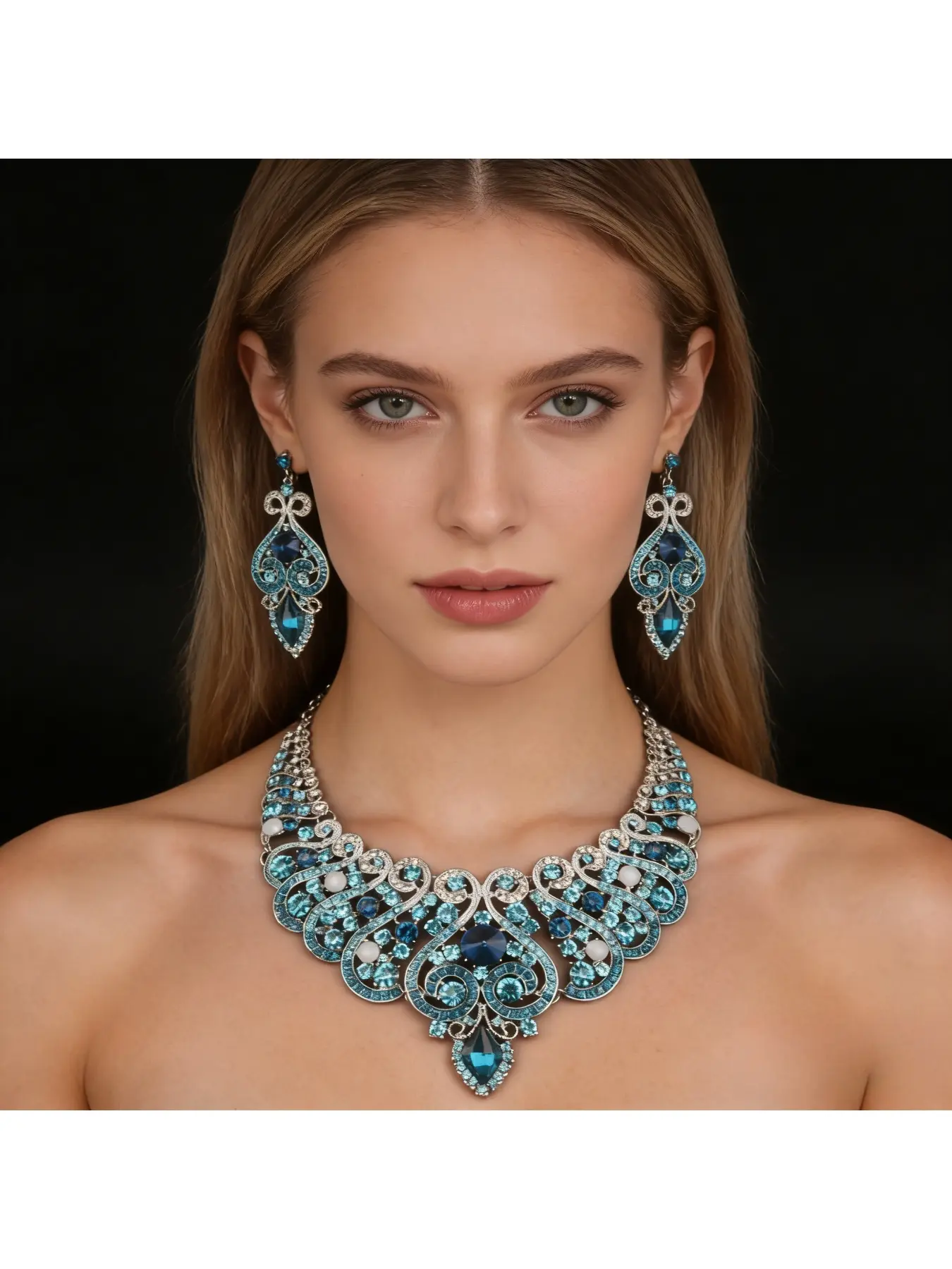 Bestseller European and American Quality Full Diamond Collar Necklace and Earring Set Jewelry Set Bridal Accessory Earrings Set Evening Gown Banquet Bride Women's Accessories Necklaces Earrings Set