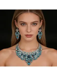Bestseller European and American Quality Full Diamond Collar Necklace and Earring Set Jewelry Set Bridal Accessory Earrings Set Evening Gown Banquet Bride Women's Accessories Necklaces Earrings Set