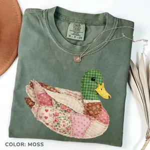 Comfort Colors Mallard Duck Printed TShirt, Patchwork Duck Graphic Tee, Cottagecore Farm Animal T-Shirt - TrendWear USA