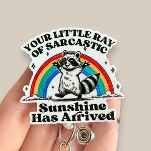 Glitter My Badge Funny raccoon badge reel for nurse and hospital workers. Badge clip Badge pull - Retractable swivel clip with a 360 rotation. Great gift for coworker. Badge reel for men.