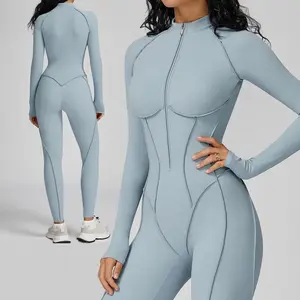 New Autumn/Winter Women’s Seamless One-Piece Yoga Jumpsuit Leggings, Long-Sleeved, Zip Closure, Slim Fit Sports Fitness Outfit Tracksuit