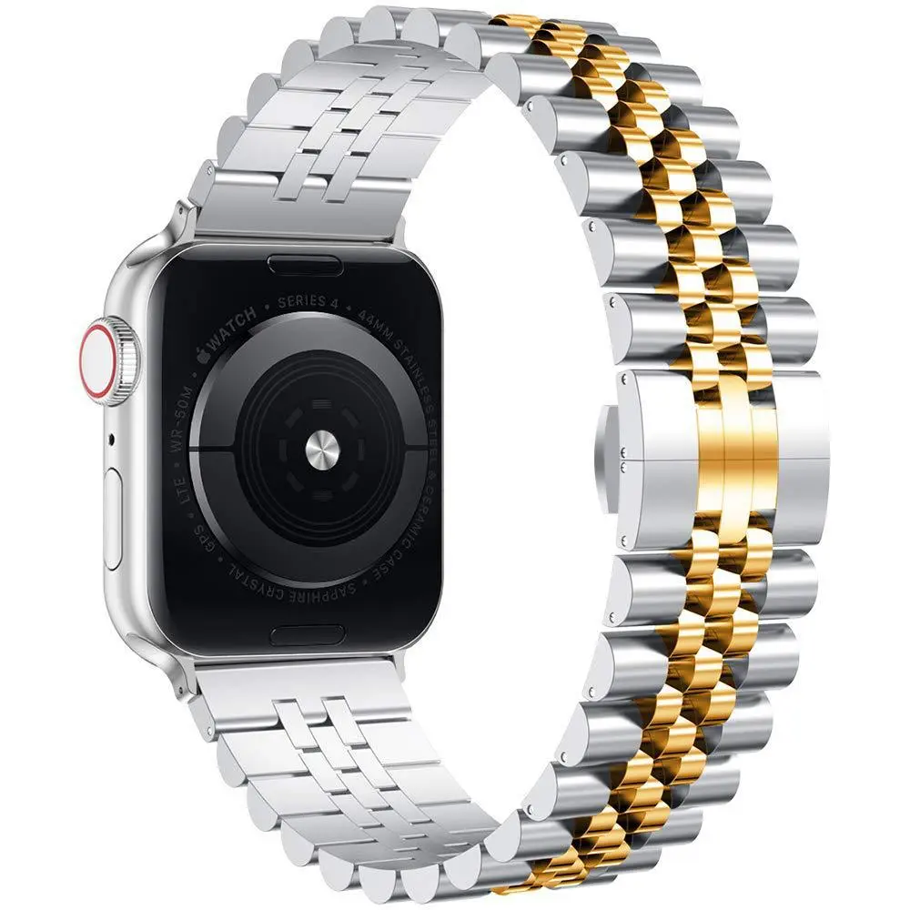 Classic Stainless Steel  5 Metal Beads Adjustable  Band for Apple Watch-Assorted