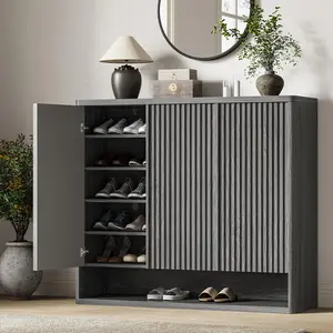 46 Inch Shoe Cabinet, Large Shoe Storage Cabinet with Adjustable Shelves, Wooden Shoe Organizer with Fluted Door Holds 30-35 Pairs for Entryway & Living Room