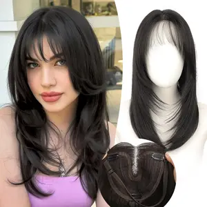 Kookastyle 18inch Women's Everyday Wear Synthetic Fiber Wig Seamless Bangs Wig 360° Full Coverage Clip-On Bangs Hairpiece Large Size Hairpiece