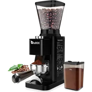 Electric Conical Burr Coffee Grinder with 48 Grind Settings, 35s Timer, Detachable 48-51mm Portafilter Holder, Anti-Static, Low Noise for Home Espresso, Drip, French Press (Black)