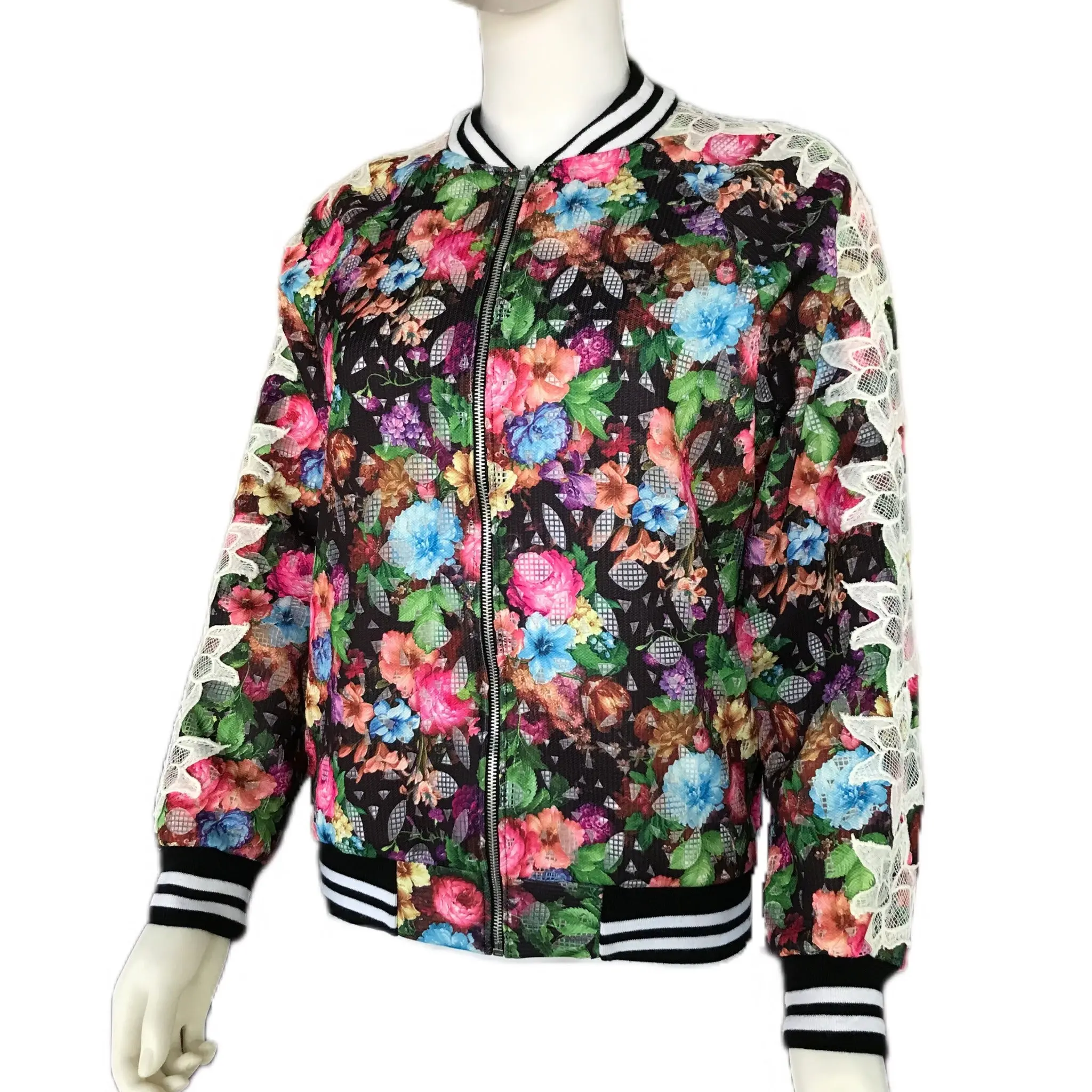 Women's Laser-cut Floral Lace Bomber Jacket - Sz. XS-MED