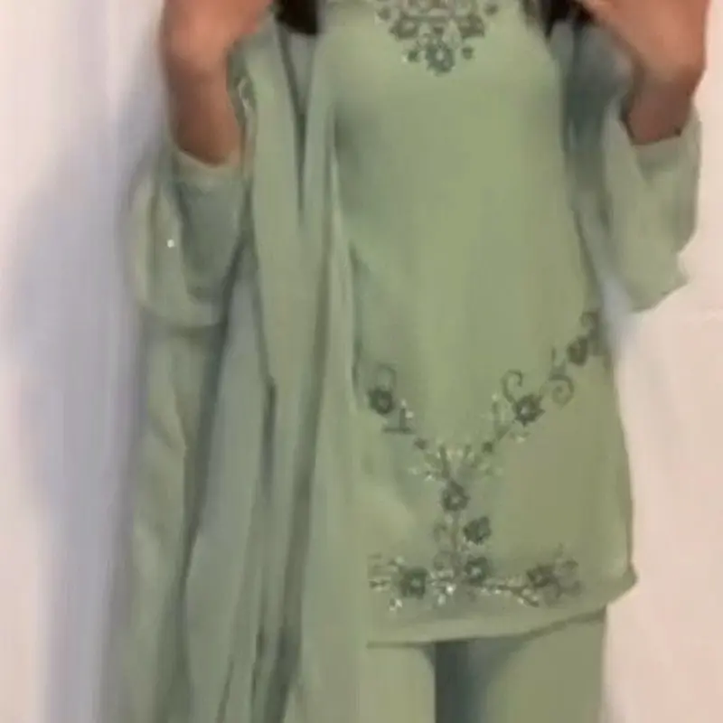 Lady's Sage Green 90s Basic Long-Sleeves Kurti, Size 38, Casual Wear with Quality Fabric