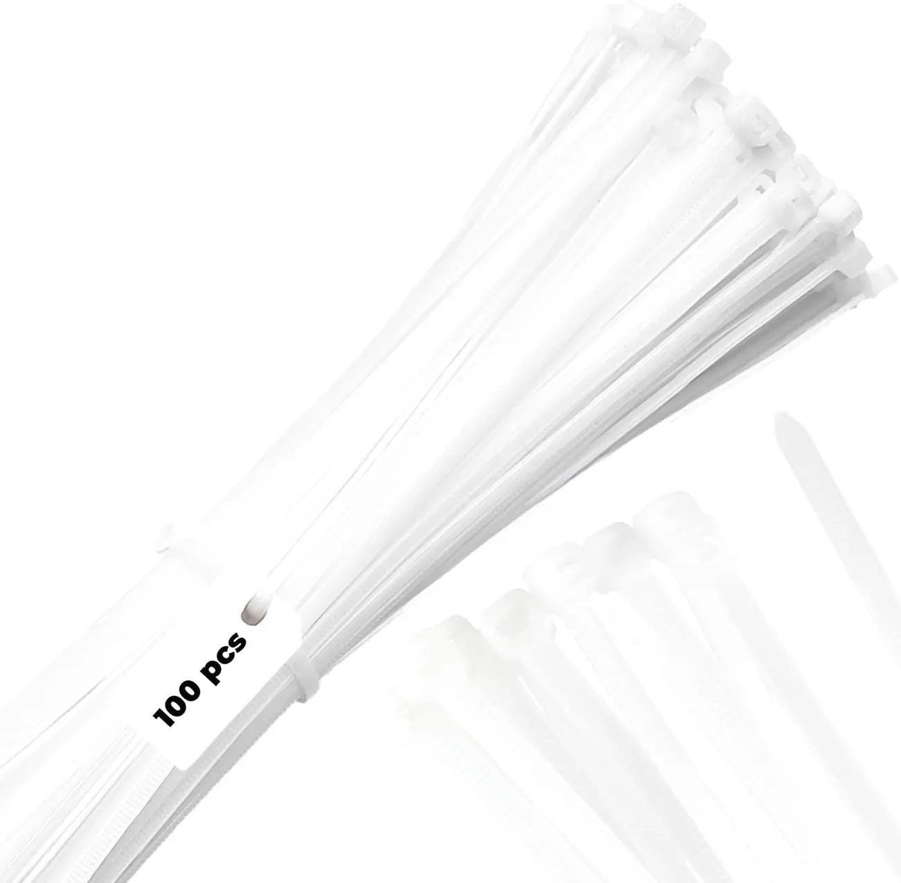 6" White Zip Cable Ties (100 Pack), 40lbs Tensile Strength - Heavy Duty, Self-Locking Premium Nylon Wire for Indoor and Outdoor