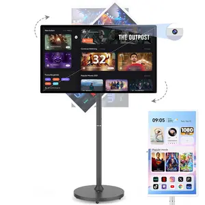 Fmothersdaygiftideas 32 Inch Smart Portable TV on Wheels,,Wireless RollableTV FHD Touch-Screen-Monitor, 8G RAM,128G Storage,Built-in 3-6 H Battery,Android 13,Full Swivel Rotation,Remote Control