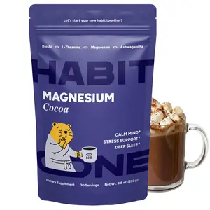 Magnesium Mushroom Cocoa with Ashwagandha & Reishi - Adaptogens Blend - Zinc, L-Theanine, L-Glycine, Chamomile, Jujube & Cinnamon - Made in USA - 30 Servings