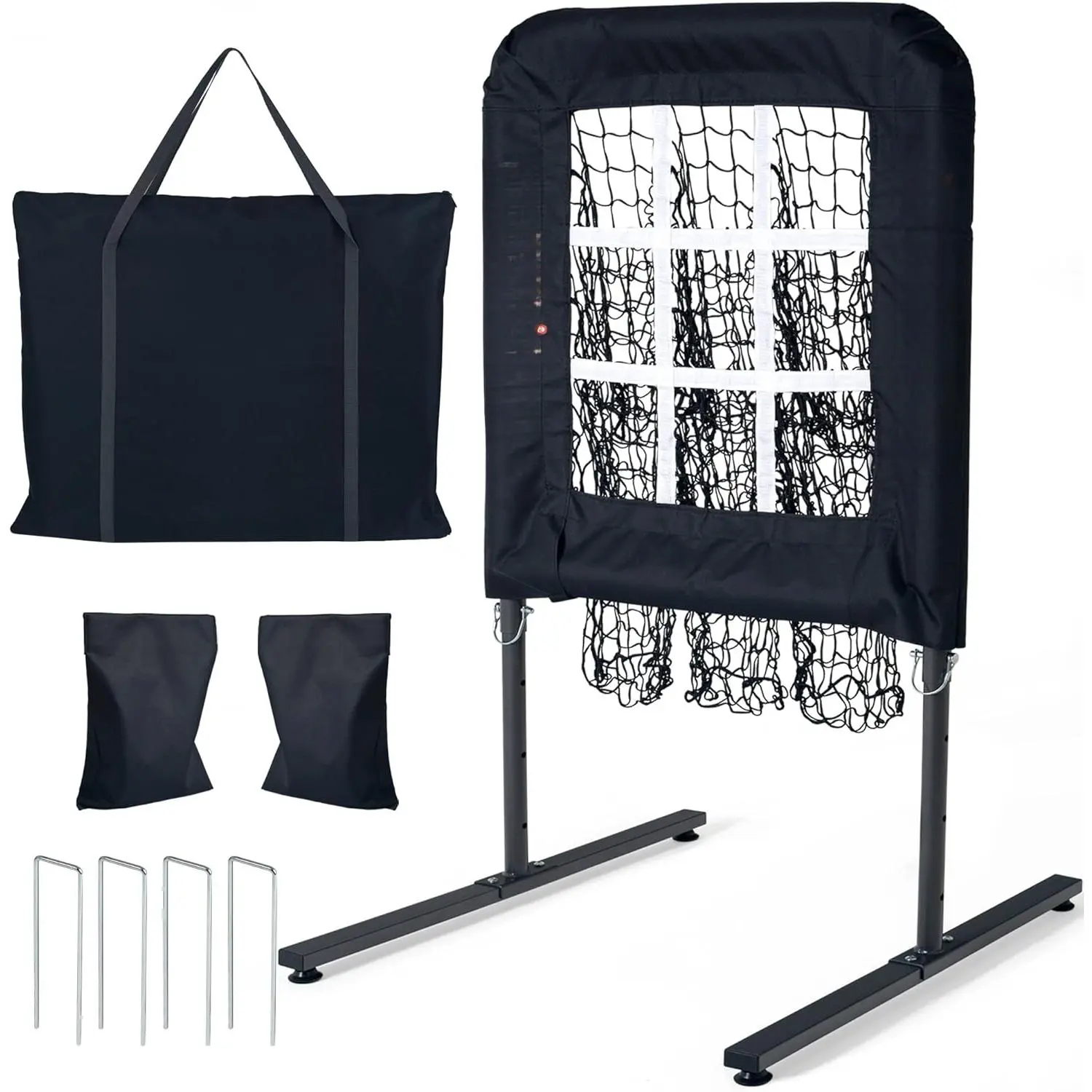9 Hole Pitching Net with Strike Zone, Baseball Softball Pitching Target – Adjustable Height Portable Indoor Outdoor Training Equipment for Pitchers of All Levels, Coaches, and Players