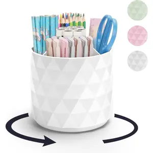 minimaliving Desk Organizer,Sparkling Diamond-like Pen Holder for Desk 360°Rotating Office Accessories,Pencil Cup with 5 Compartments Storage Box Caddy for Office,School,Home,Art Supply(White)