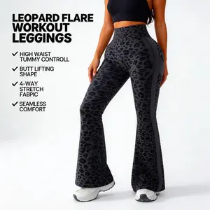Women's High Waisted Leopard Flare Workout Leggings Tummy Control Butt Lifting 4-Way Stretch Seamless Flared Yoga Pants outdoorfun