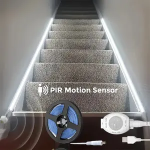 PIR Motion Sensor LED Strip Light, DC5V USB Powered Automatic Switch Light, Decorative LED Light for Stair Wardrobe Closet Kitchen Bedroom Hallway