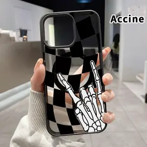 Compatible for iPhone 15 Pro 16 16e 14 Plus 13 12 Mini 11 Promax X XS Max XR XSMax Magnetic  Case Mystery Hand Grid Acrylic Back TPU Edges Clear Shockproof Air-Guard Corners Cellphone Cover for Boy