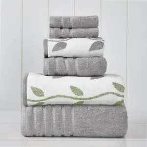 Modern Threads Organic Vines 6-Piece Cotton Bath Towel Set, Ash Gray