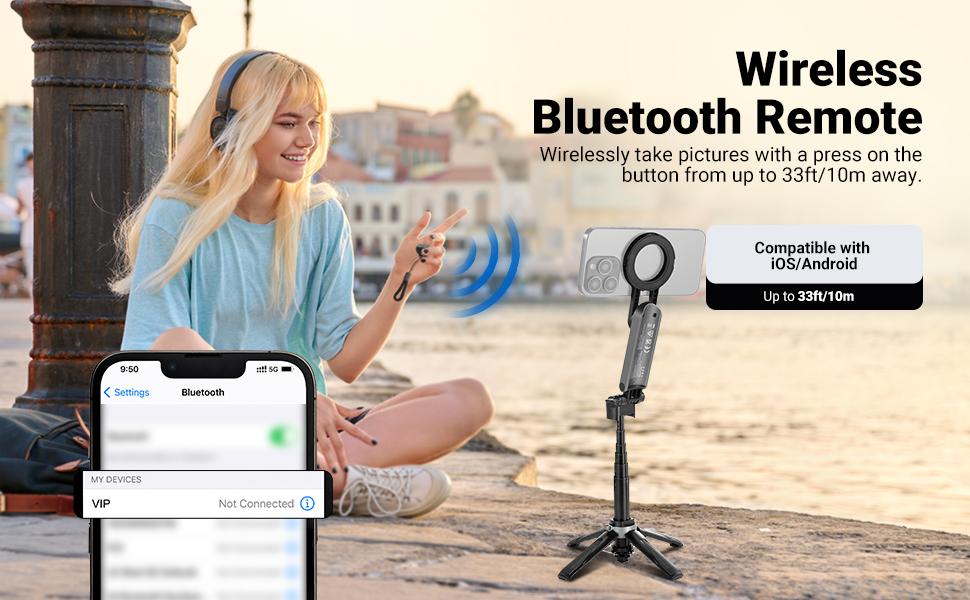 NEEWER BASICS PA985 Magnetic Selfie Stick Tripod with Bluetooth Remote, Portable Phone Tripod Stand, MagSafe Compatible, Extendable Mini Tripod for iPhone, Travel, Vlogging & Live Streaming