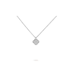 Pre-owned Van Cleef & Arpels Sweet Alhambra pendant rhodium plated 18K white gold full paved with round dias