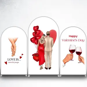 Valentine's Day Couple with Red Hearts Arch Backdrop Cover for Romantic Events
