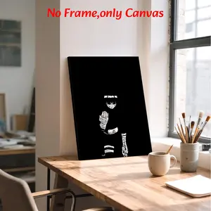 Anime Wall Art, Decorative Artwork, Naruto Bandaged Silhouette Scene Poster, Minimalist Cool Style Printing, Black White Tone Canvas Decoration, Living Room & Bedroom Aesthetic, Perfect Gift For Anime Fans, Framed.