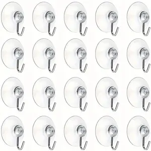 20pcs Small Transparent Suction Cup Hooks, Multifunctional Traceless Hanging Storage Suction Cup Hooks With Stainless Steel Hook For Window, Glass Door, Bathroom Shower Wall, Kitchen Walls, Christmas, Halloween And New Year Decoration Hooks