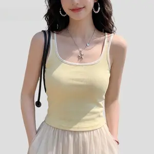 Color-blocked Cami Top with Hollow Out Shoulder Straps, Built-in Padded Bra, Versatile Sexy Top for Inner & Outer Wear women strapless basics