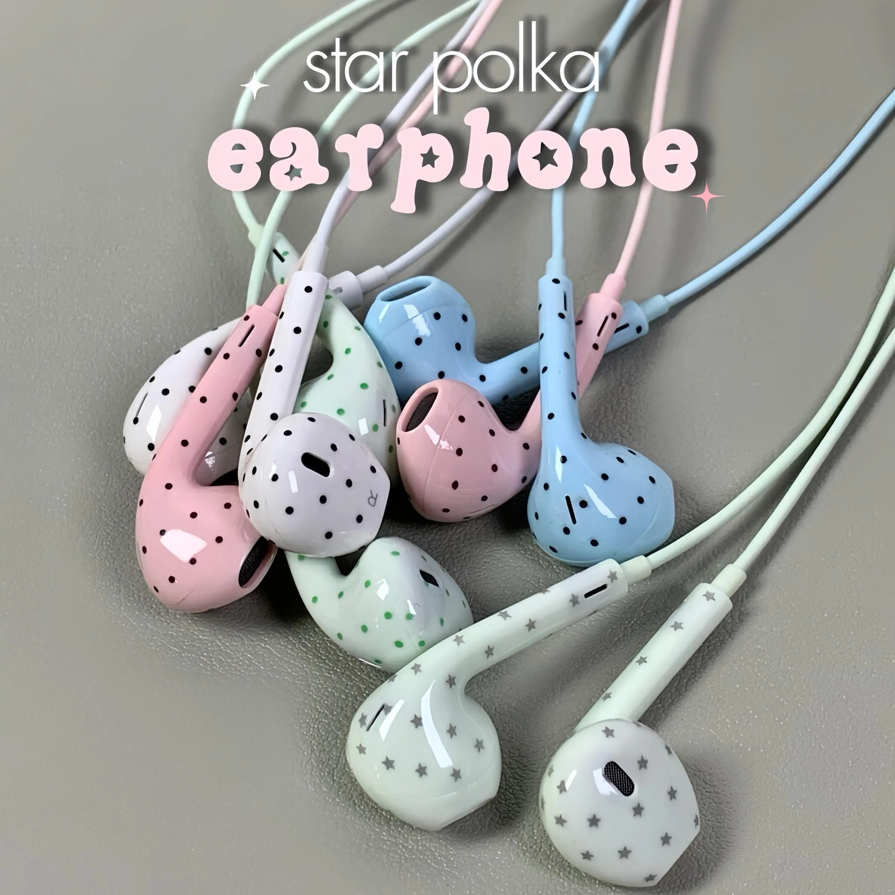 【Type C & LIGHTNING 】Cute Star & Polka Dot Type C & LIGHTNING Wired Earbuds with Portable Metal Storage Box, Heavy Bass Semi Open In Ear Headphones with Mic, Girly Aesthetic Earphones. Compatible with iPhone xs-18 Pro Max/Plus/E/Air/Pro