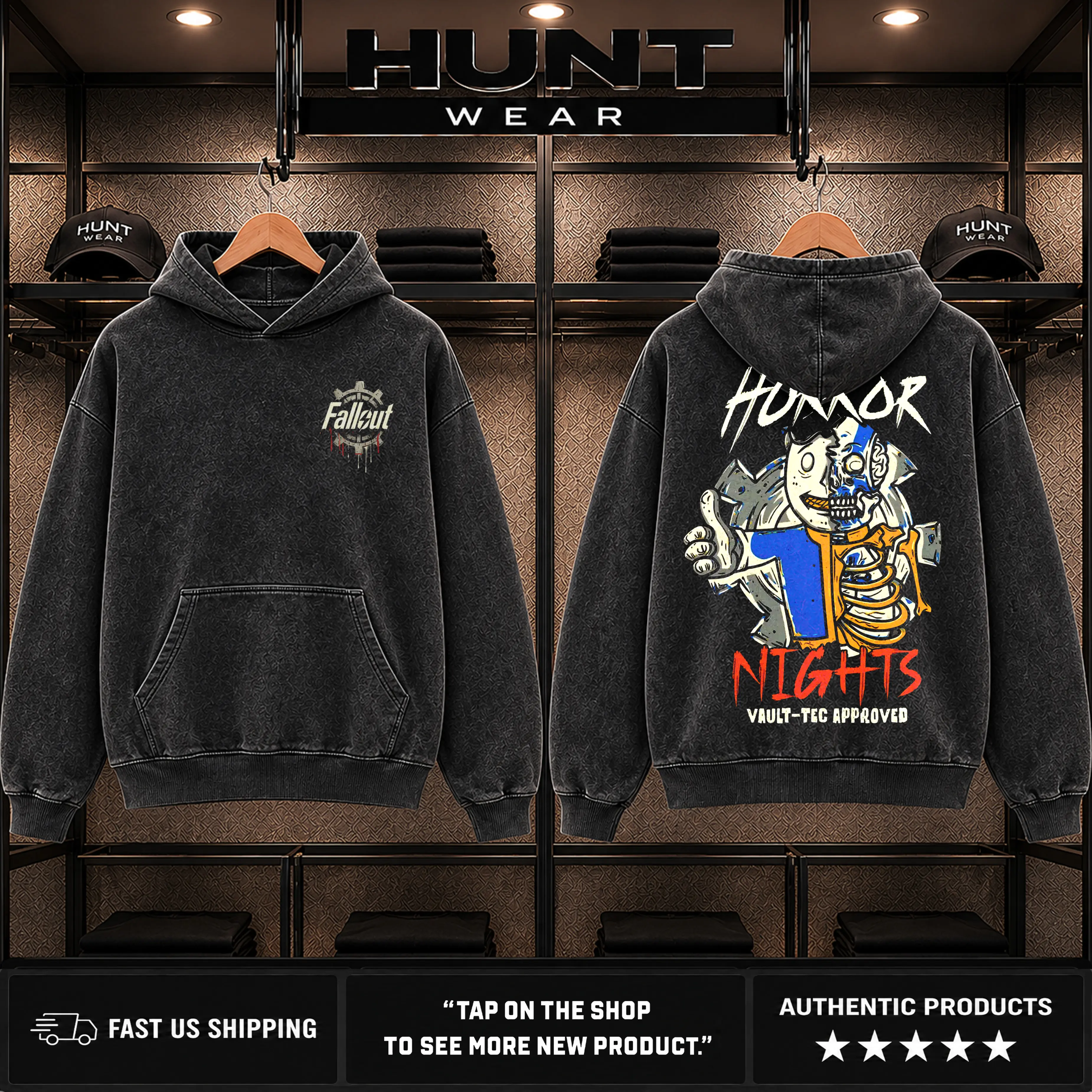 Horror Nights ,Fallout Halloween Unisex Washed T-Shirt, Tanktop, Hoodie, Fallout New Vegas Vault Boy Wasteland Graphic T-Shirt, Retro Gamer Shirt Double-Sided Print, Gear up like the legendary Desert Ranger Cotton Menswear men tees