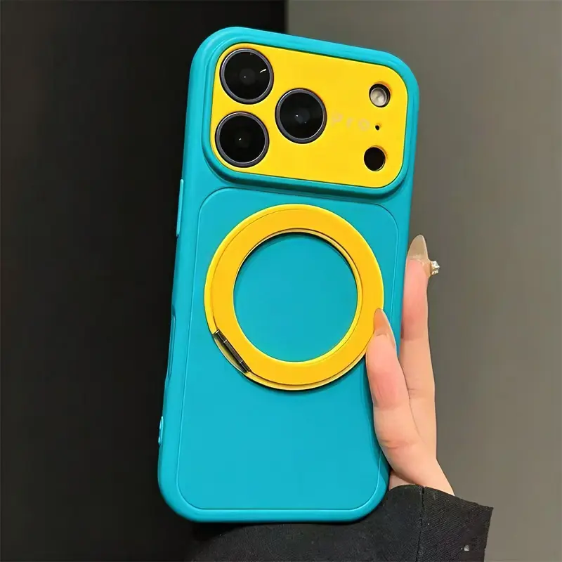 Summer Stress Relief 360-degree Magnetic stand with matte finish suitable for IP17promax, lens protection, skin-friendly back panel, full protection against falls, simple phone case for IP16/15promax