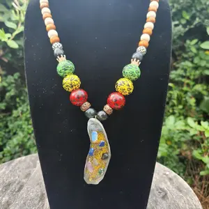 Orgone InnerG Beaded Copper Necklace with Emf Protection Sacred Design and Colorful Beads