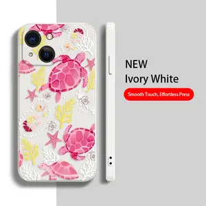 Straight Edge Phone Case for iPhone 15 Plus 16 Pro Max 14 13 12 11 XR XS Pink Turtle Pattern Full Body Protection Shockproof Soft Silicone Cover