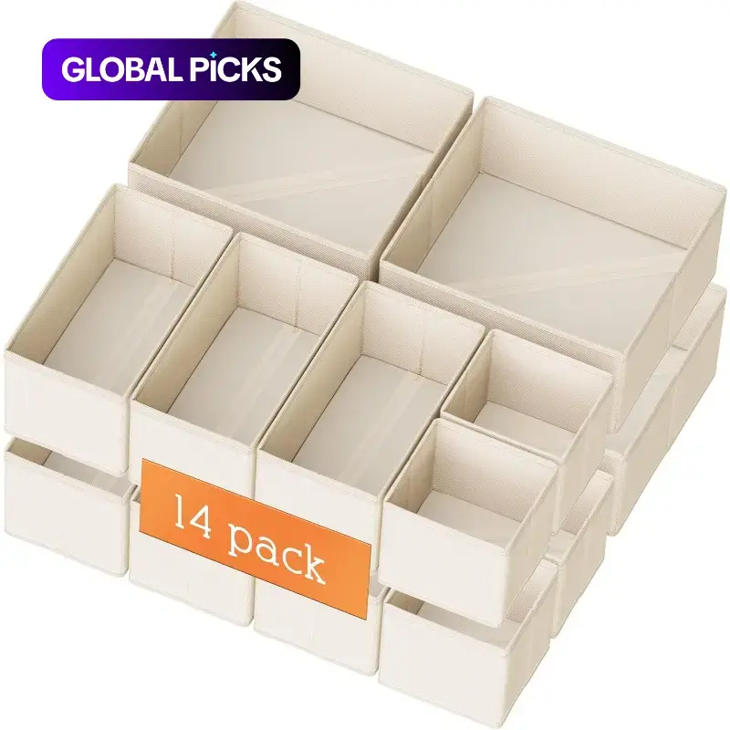 Drawer Organizer Clothes, 14 Pack Dresser Organizer for Baby Clothes, Underwear, Sock- Foldable Divided Compartments Organiser Closet Organization and Storage Dividers Bins for Nursery, Bedroom and Dorm Organizer Storage Supplies (Beige)