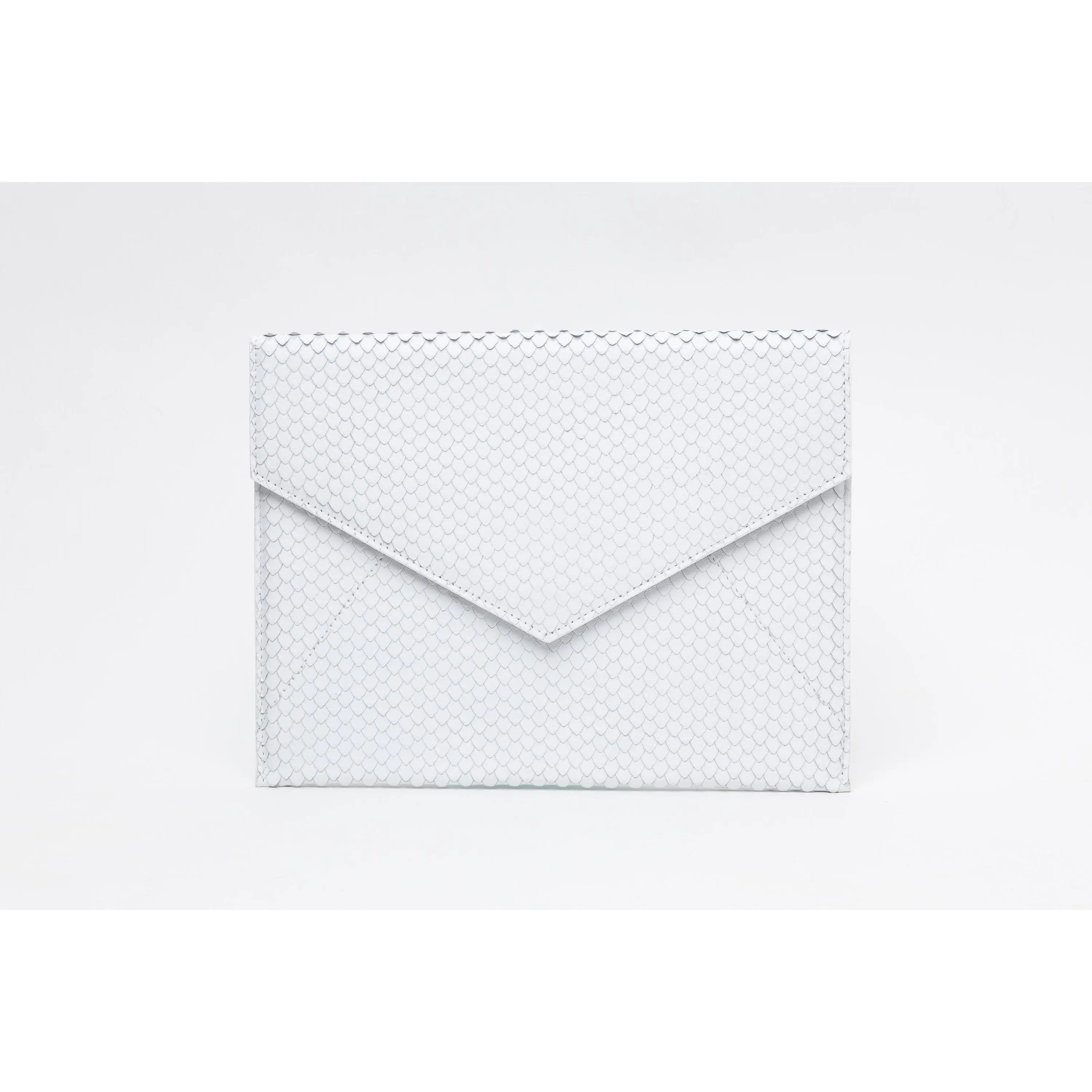 Vesper Leather Envelope Clutch/White Snakeskin Embossed