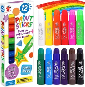 The Best Crafts Paint Sticks,12 Classic Colors, Washable, Non-toxic, Tempera Paint Sticks for Kids and Students