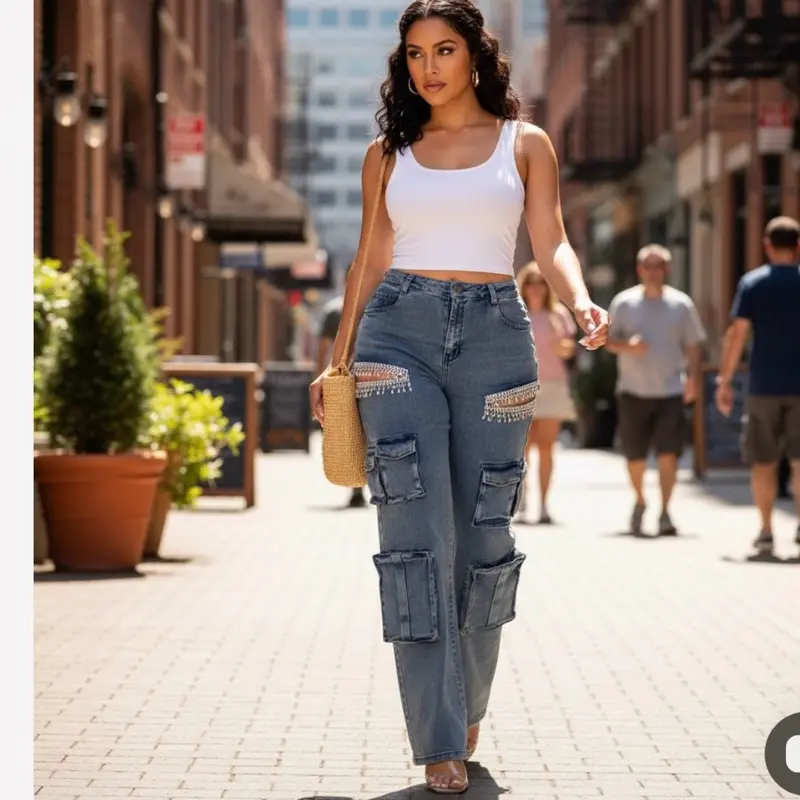Catalina90-Cargo jeans with rhinestones