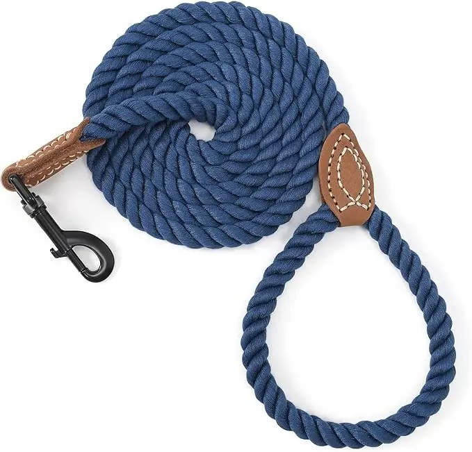Mile High Life Dog Leash, Braided Cotton Rope Leashes with Leather Tailor Tip with Leather Tip - Heavy Duty Metal Clasp, Heavy-Duty Clasp, Multi-Size