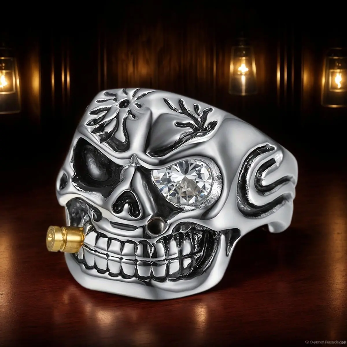 Men's Gothic Skull Ring, Punk Style Dark Aesthetic Stainless Steel Statement Ring with Synthetic Zircon Inlay, Men's Fashion Accessory, Punk Style Ring, Dark Aesthetic Rings