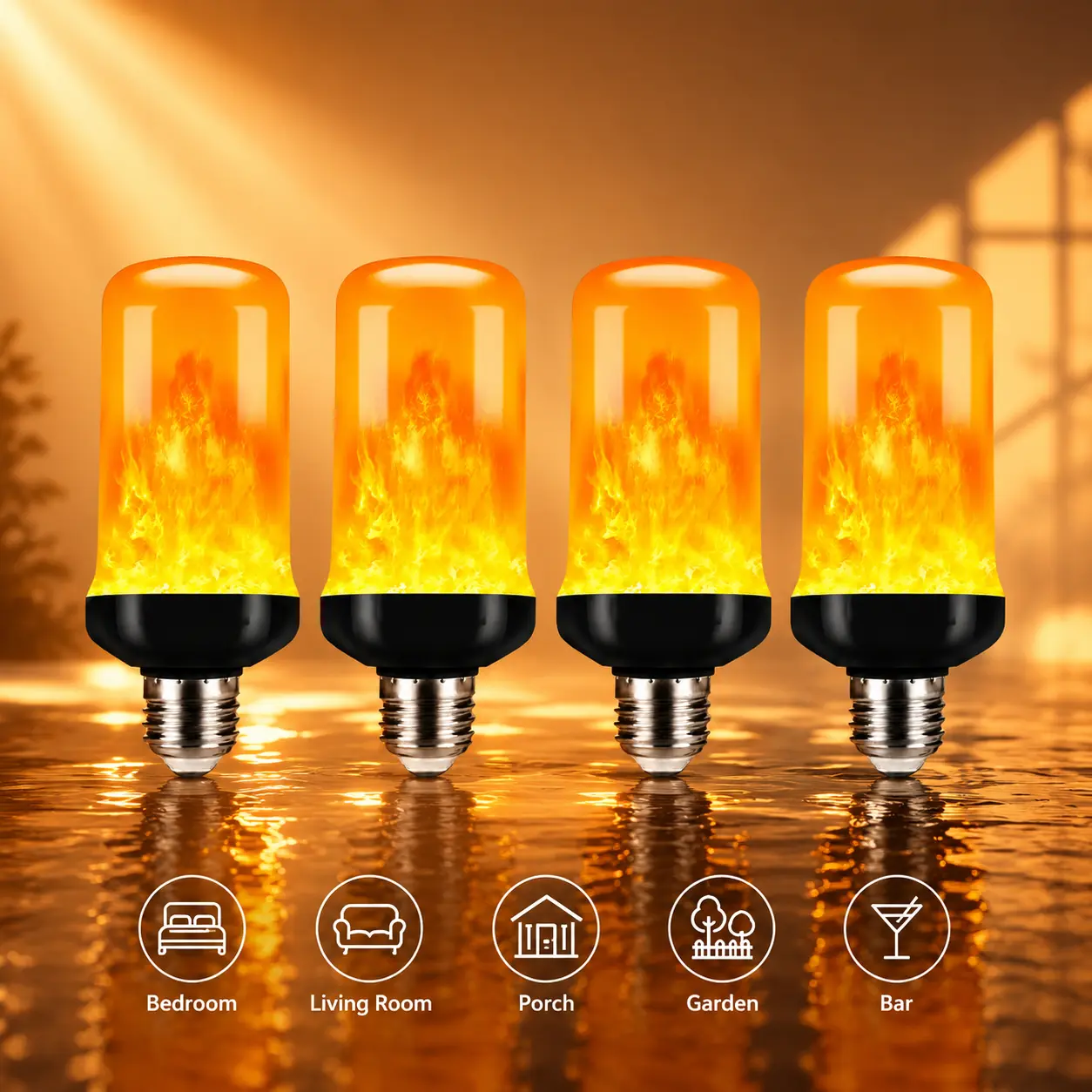 RELAMPBOL LED flame-effect light bulb, flickering flame bulbs with 4 modes, E26/E27 universal socket, gravity sensor flame bulbs, suitable for Halloween decorations, indoor home decor, and garden party decorations, pack of 1