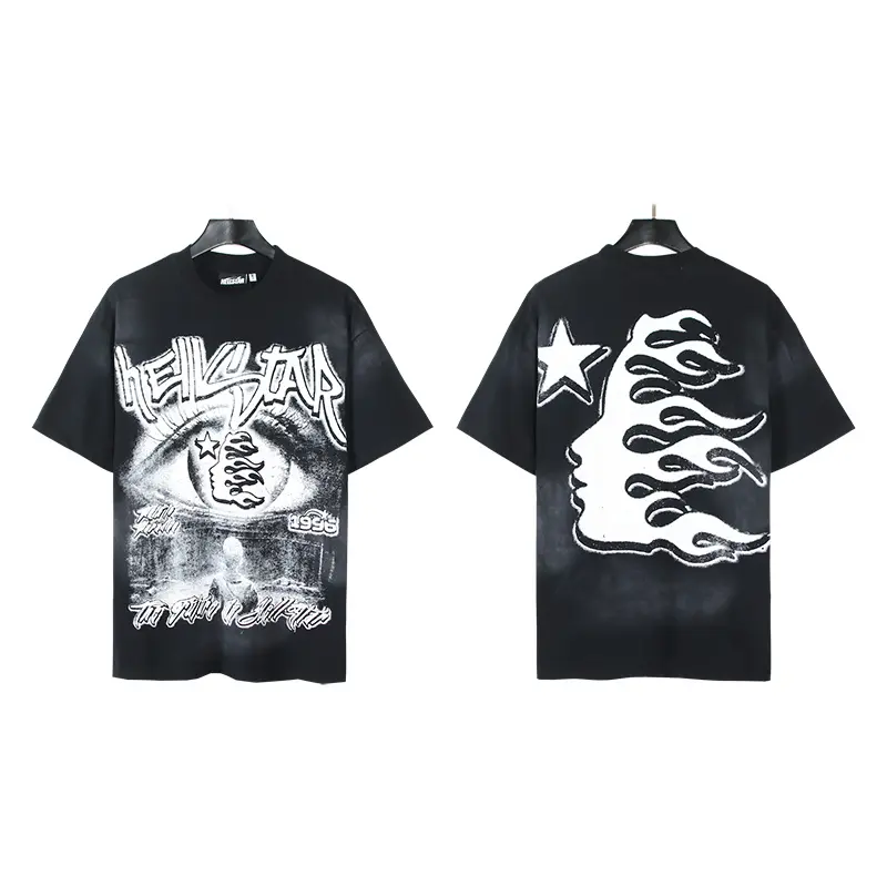Y2K HELLSTAR 100% Cotton Certified Flame Head Graphic Tee Giant Eye Vintage Streetwear Standard Fit T-Shirt