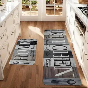 Kitchen Floor Mat, 2 Counts/set Letter & Plaid Pattern Kitchen Rug, Non-slip Washable Kitchen Carpet, Decorative Mat for Home Kitchen Living Room Bedroom
