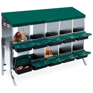 2-Tier Chicken Nesting Box, 8/10 Compartment Metal Nesting Box for Chickens with Waterproof Roof, Non-Slip Stable Base, Heavy Duty Chicken Laying Boxes for Hens, Poultry