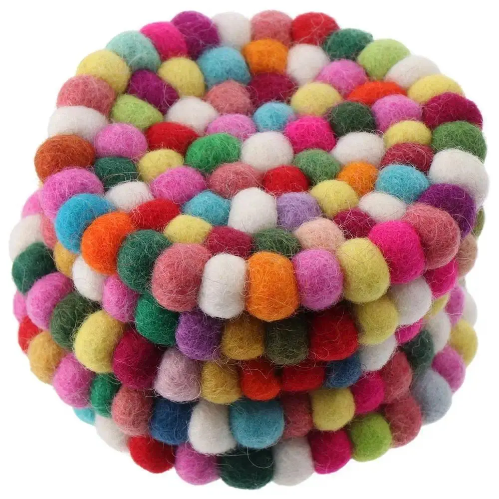 1/5 pcs Wool Felt Round Felt Ball Coasters Colorful 4 Inches Felt Coaster Pads Rotundity Handmade Wool Felt Small Cup Mat Table