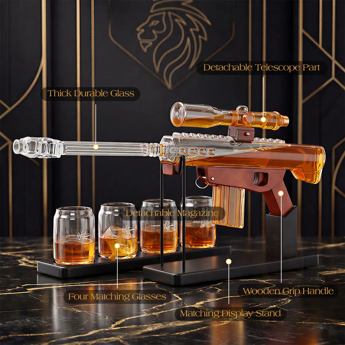 Kollea Telescope Whiskey Decanter Set with Luxury Gift Box,Man Cave Bar Accessories-22 Oz Whiskey Decanter Set and 4 Glasses&5 Oz Sighting Telescope,Gifts for Dad,Men,Grandpa,Birthday&Father's Day&Anniversary,Bar Spirit Dispenser,Empty Decanter,sohochic
