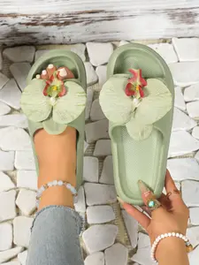 Summer Casual Leopard Bow Slipper, Comfortable Soft Eva Material, Quiet Non-Slip Outdoor Shoes, Unisex Large Size, Women's Sandals, Home Slippers