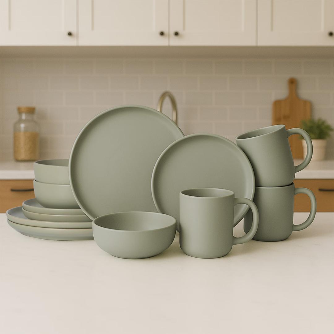 12-Piece Stoneware Dinnerware Sets With Mugs  Microwave & Dishwasher Safe  Non-Toxic Dinner Plates Bowls Set   Stackable Matte Glaze Kitchenware For 3