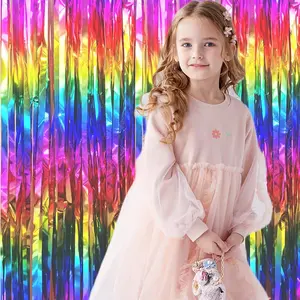2 Packs Rainbow Party Decorations, Rainbow Foil Fringe Curtain Neon Backdrop Metallic Tinsel Photo Booth Props for Birthday Gay Pride Day Bachelorette Engagement  Shower Unicorn Disco Party Decor