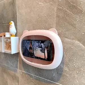 Ins Hot Sale Cartoon Bathroom Waterproof Phone Box, Shower Watching Drama Essential, Wall Mounted Adhesive Phone Bracket Holder, All-Match Portable Design, Compatible With 4-7 Inch Mobile Phones