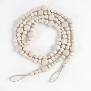 7ft Christmas Wooden Bead Garlands, Xmas Round Craft Bead Garland, Farmhouse Home Decor for Christmas Tree Holiday Decoration (Wood Color)